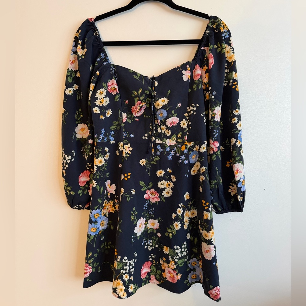 Abercrombie & Fitch Navy Floral Puff-Sleeve Mini Dress